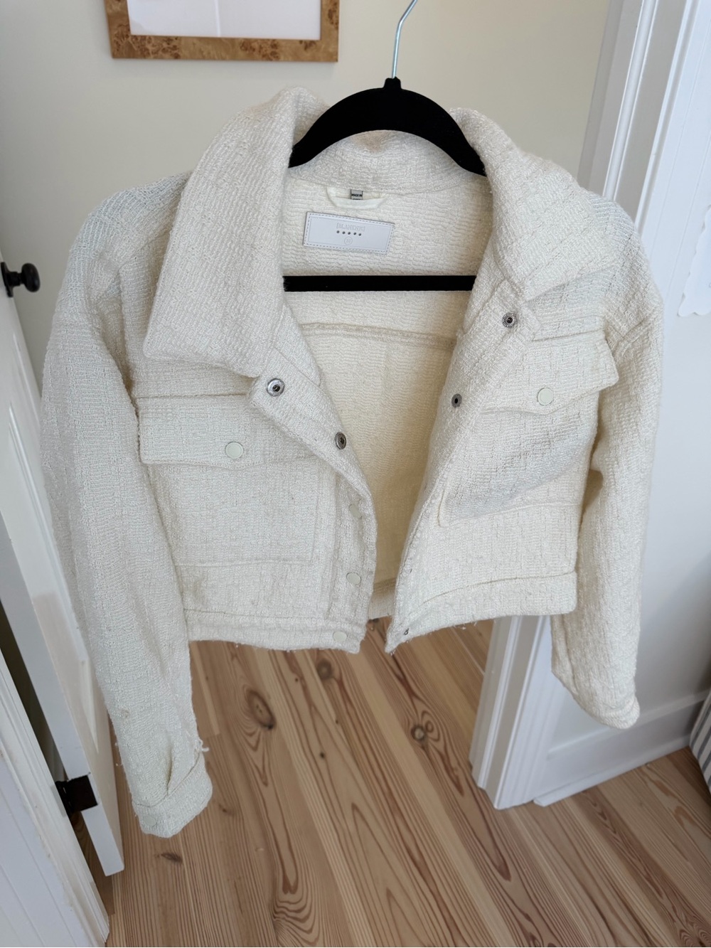 Blank NYC Cream Bouclé Cropped Jacket
